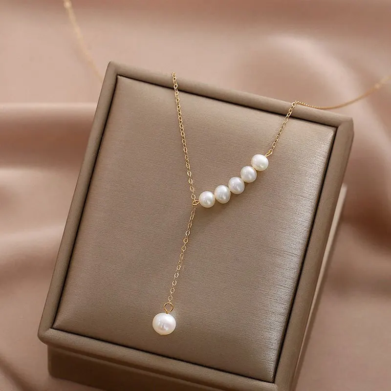 

Classic Necklace Titanium Steel Pearl Pendant For Women Girls Metal Chain Jewelry Ladies Fashion Trendy Gift Wedding Party