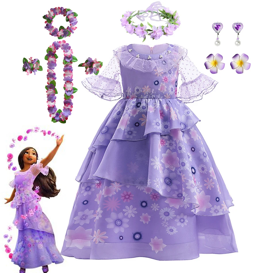 Girls Encanto Charm Dresses Carnival Halloween Children Princess Mirabel Dress Birthday Party Madrigal Costume Kids Prom Gowns