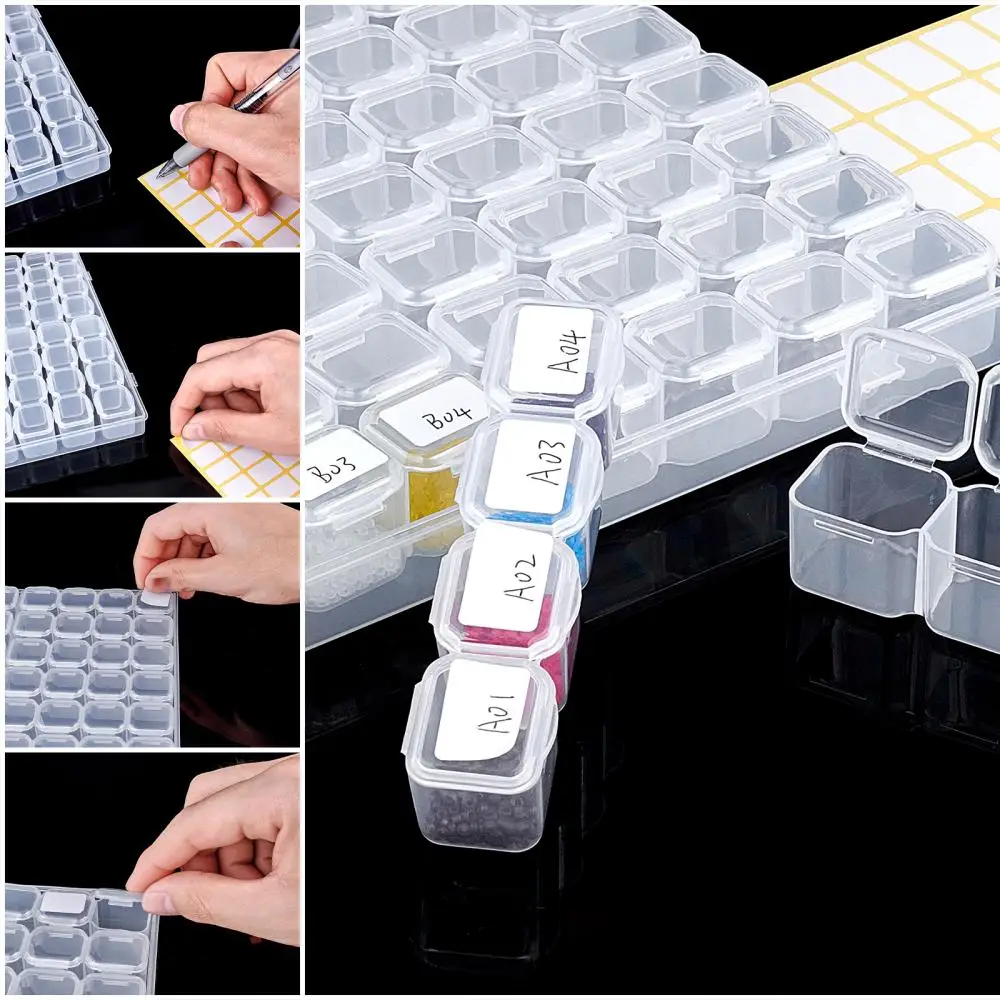 1Set Clear Rectangle Removable 56 Compartments Plastic Box  with Label Paster Jewelry Beads Crafts Supplies Storage Containers