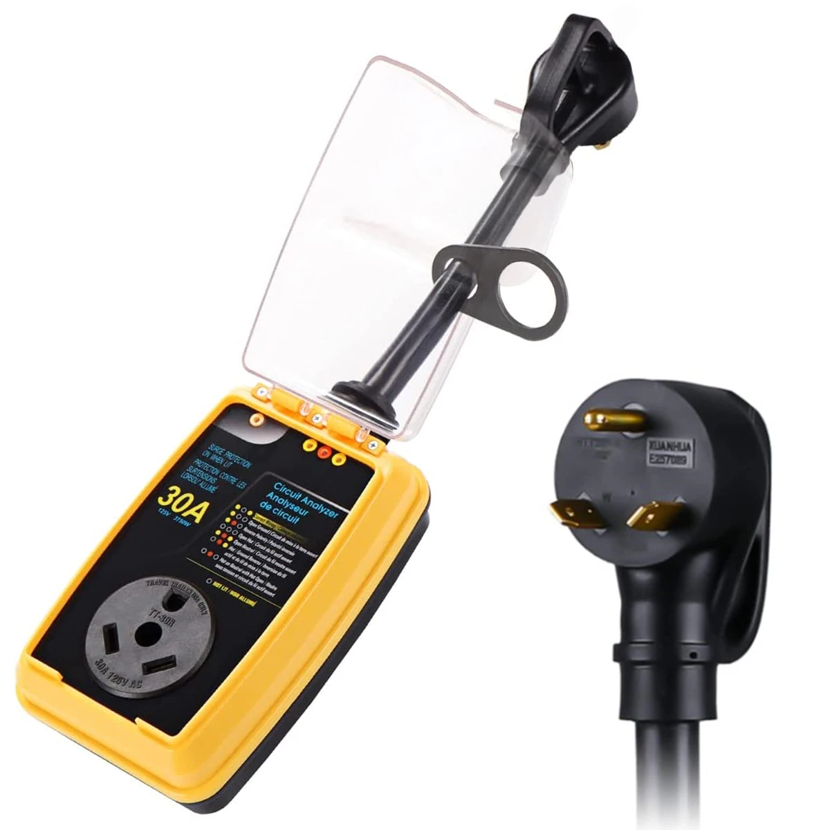 

30 Amp Smart Circuit Analyzer RV Surge Protector with Indicator Rain-Proof Weather Resistance 5000 Joules Surge Protection