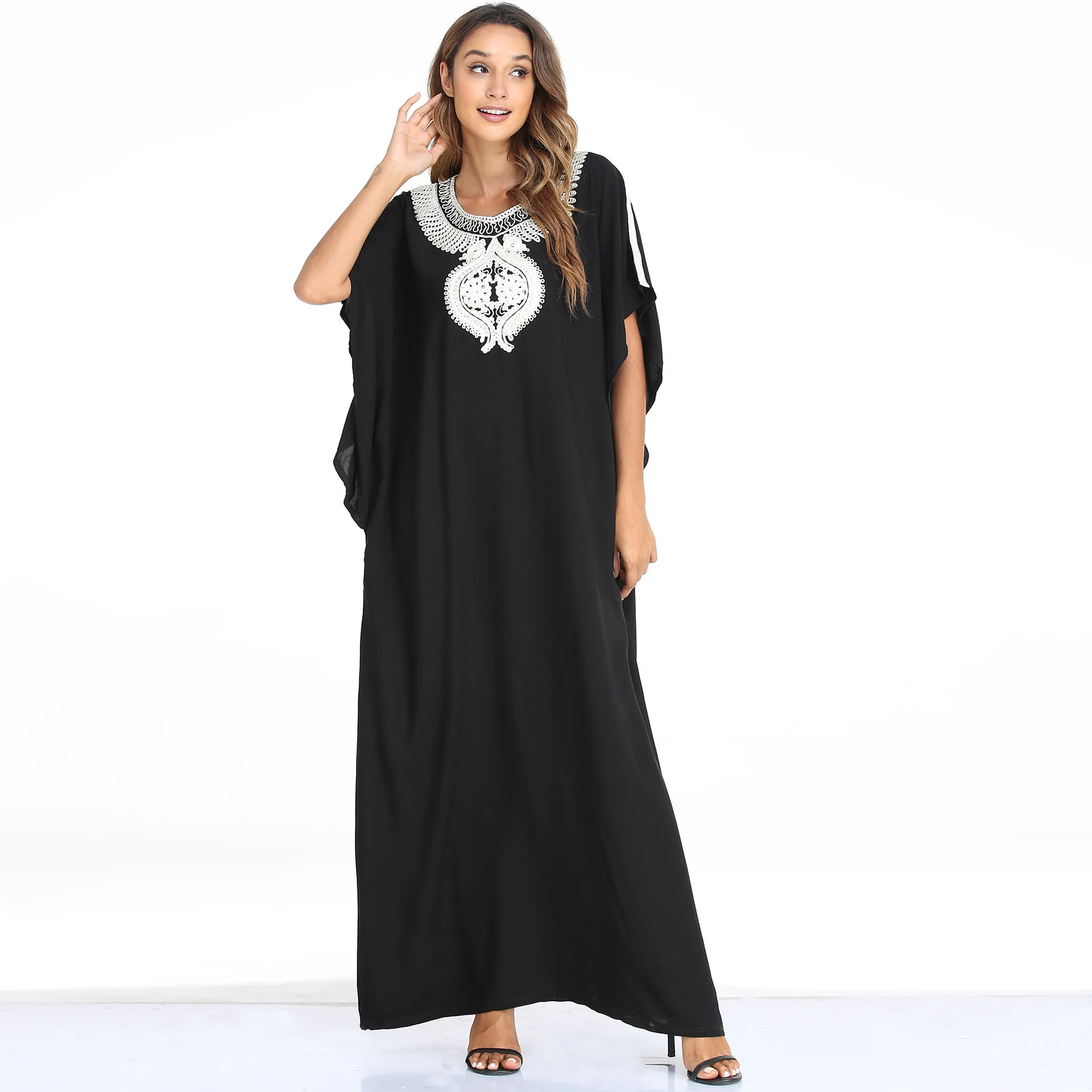 Bat Robe Muslim Fashion Short-sleeved Dress Kaftan Robe Muslim Dress Clothes for Muslim Women Dubai Abaya Abayas for Women