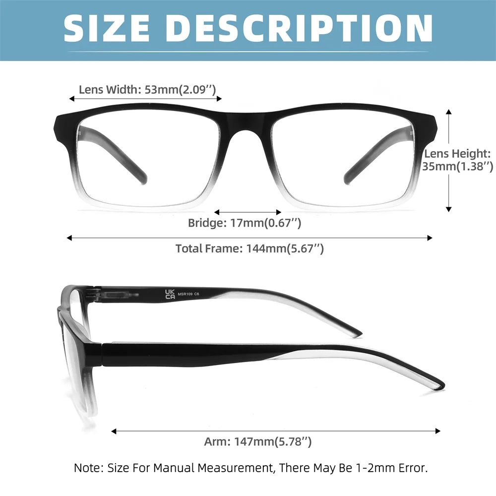 MODFANS Стильные прямоугольные мужские синие плотные очки для чтения с градиентом