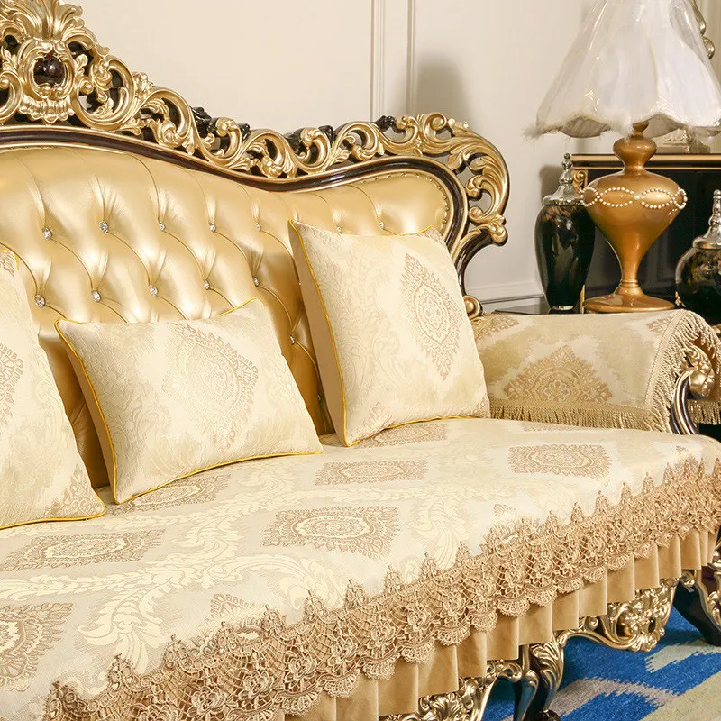 Luxury Jacquard 3 Seater Sofa Cover Lace Leather Couch Slip Covers Loveseat Armrest L Shape Towel European Decorative |