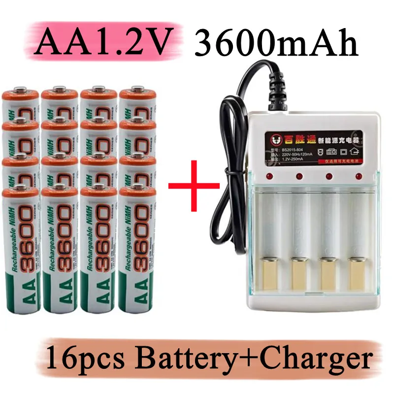 

14-20 PCS New 1.2V AA battery 3600mAh NI MH Pre-Charged Batteries Ni-MH Rechargeable AA3600 Battery For Toys Camera Microphone