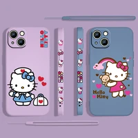 anime hello kitty girls for apple iphone 13 12 mini 11 pro xs max xr x 8 7 6s se plus liquid left rope silicone phone case coque