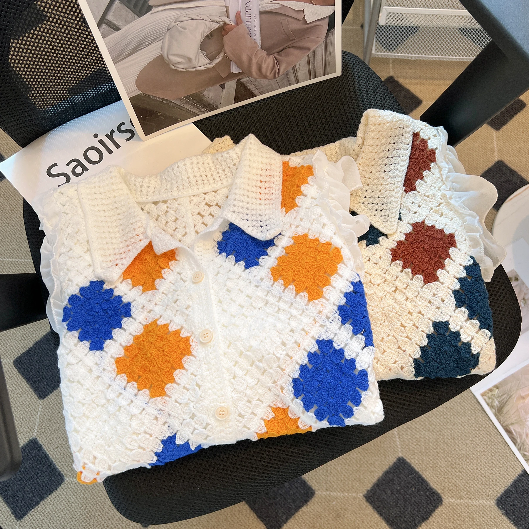 Женская рубашка и блузка в стиле пэчворк 90-х Y2k винтажная Корейская Харадзюку 1920-х