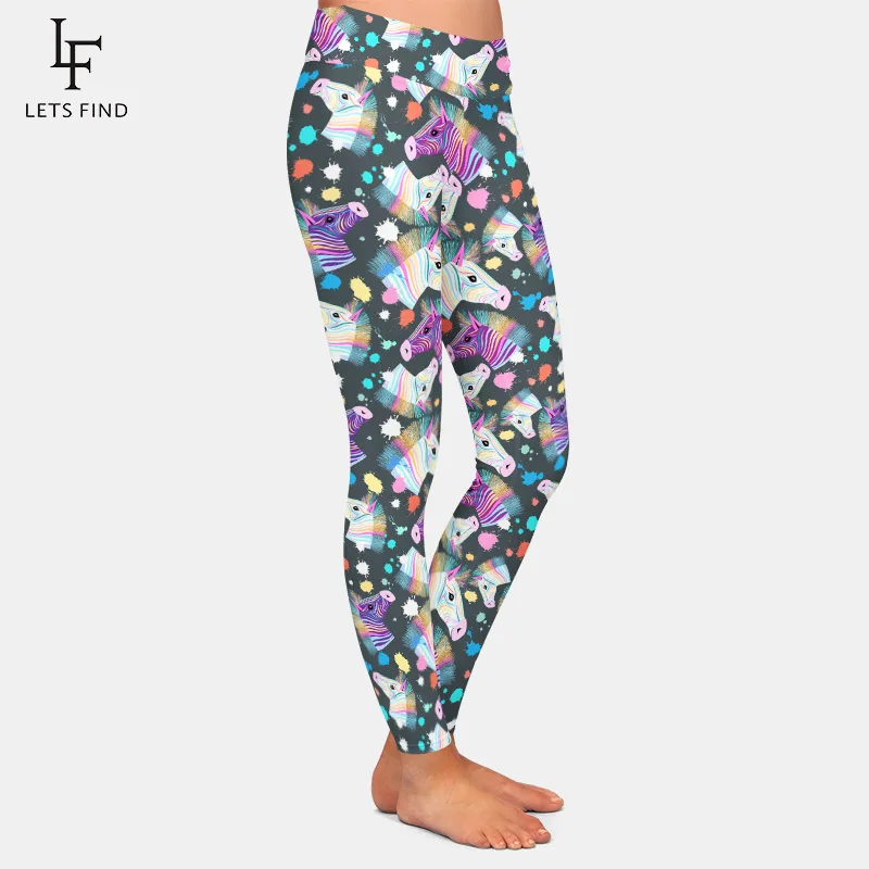 LETSFIND Super Soft Milk Silk Print 3D Colorful Portraits of Zebras Pattern High Waist Slim Fitness Women Leggings