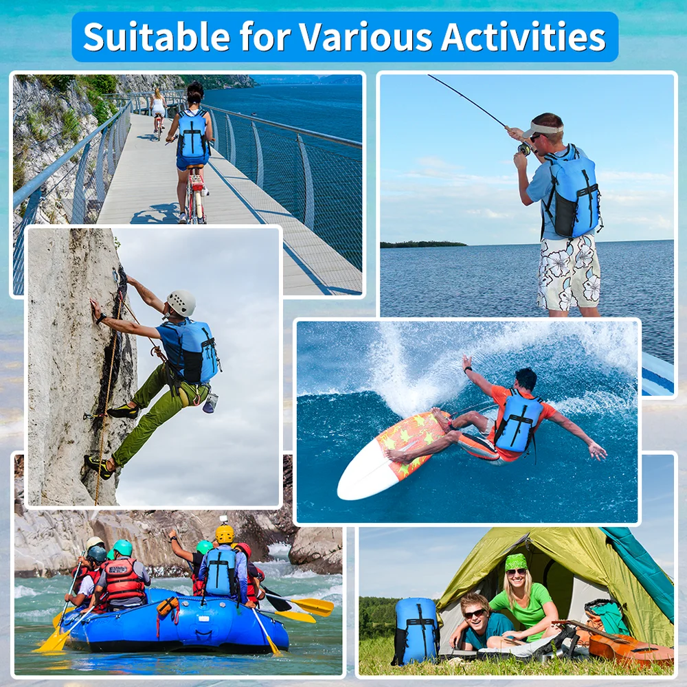 Waterproof Dry Bags Set of 3 Adjustable Shoulder Strap 20L Floating Dry Backpack Compression Sack with Cellphone Phone Waist Bag