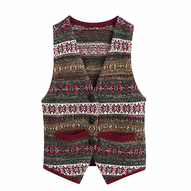 

2021 Autumn and Winter New Bohemian Style Women's Jacquard Knitted Vest Cardigan Top Women's Clothing