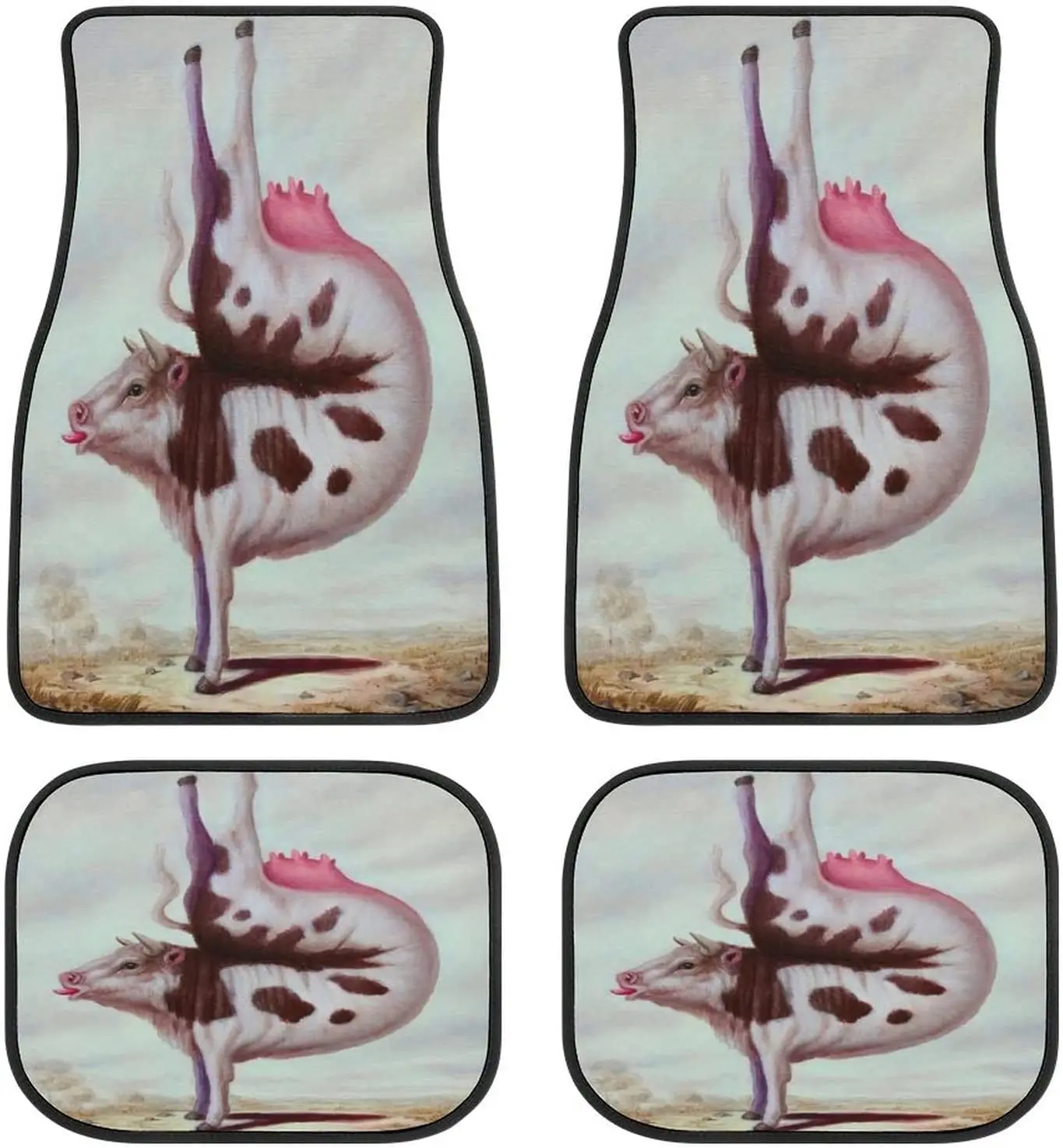 

Funny Picture of Animal Car Mats Cow Yoga Front&Rear 4-Piece Full Set Carpet Car SUV Truck Floor Mats with Non Slip Back