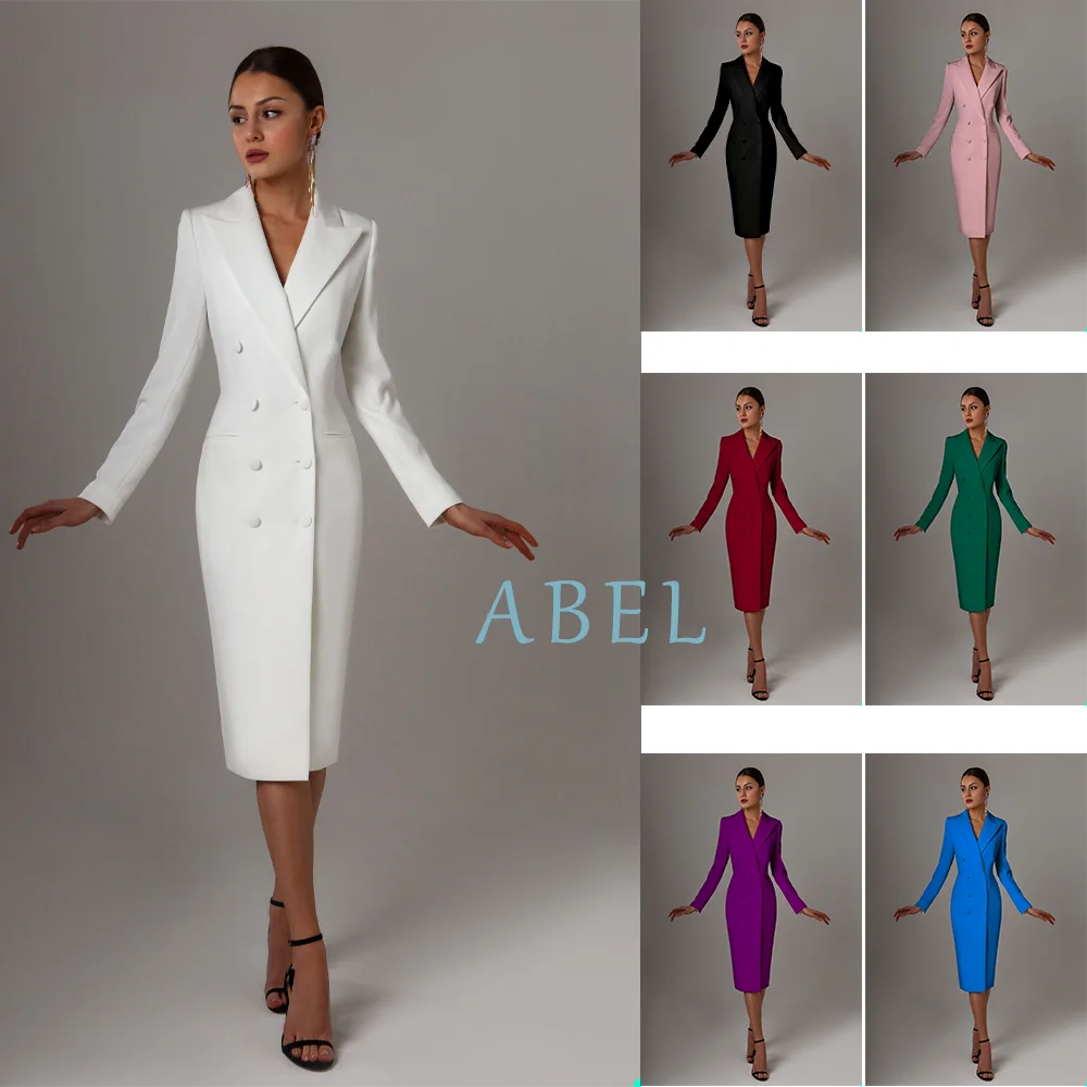 Ladies Prom Party Guests Formal Dress Blazer Double Breasted Long Jacket Blazer Point Lapel