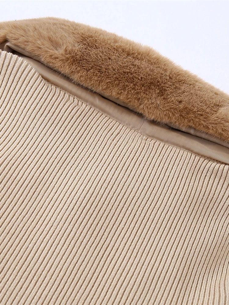 Женский трикотажный пуловер с длинным рукавом и воротником из искусственного