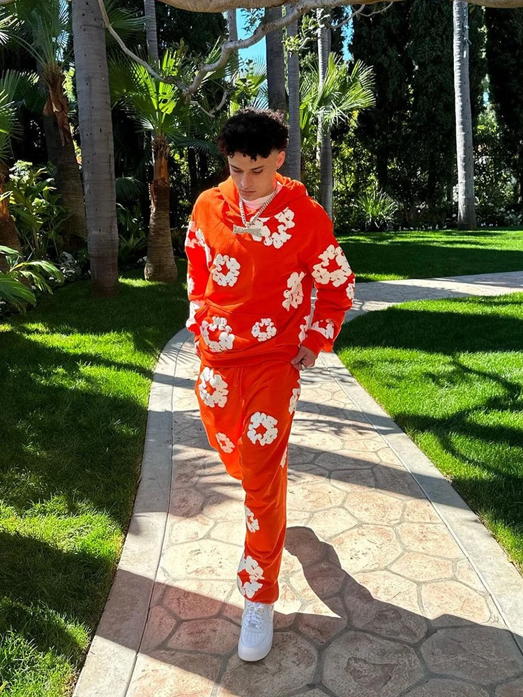 Уличная одежда с пенным принтом Y2K модный мужской костюм оверсайз в стиле ретро