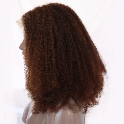 Темно-коричневый цвет, девственные индийские человеческие волосы Remy, кружевная застежка, фронтальный парик, 4C, африканские кудрявые вьющиеся кружевные фронтальные парики из человеческих волос
