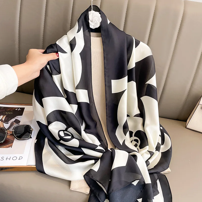 

2023 Spring and Autumn New Silk Scarf Women Beach Long Large Size Shawl Luxury Design Keep Warm Scarf for Lady Hijab 180*90cm