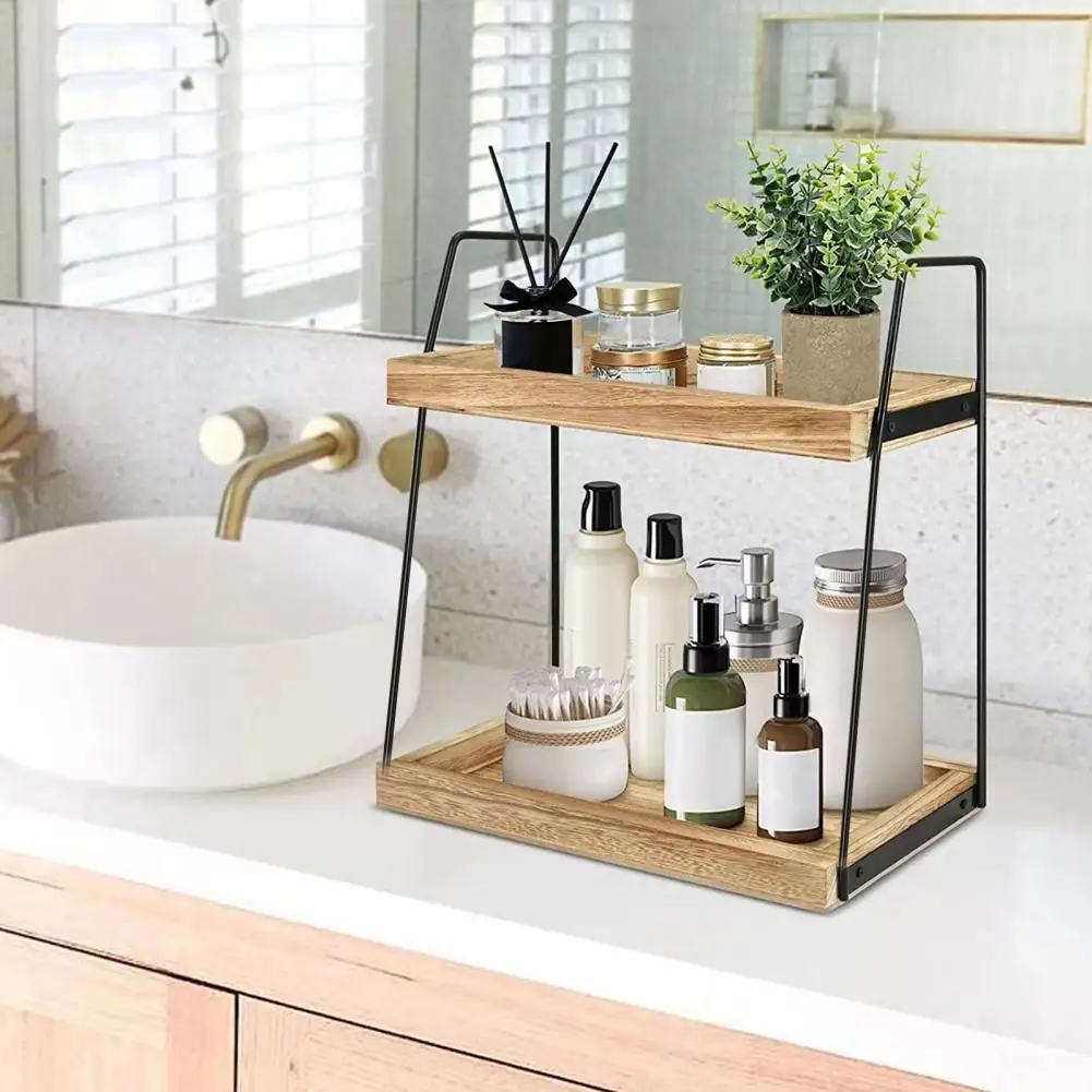 

Bathroom Countertop Organizer Versatile Wood Vanity Organizer 2-tier Standing Storage for Bathroom for Toiletries for Bathroom