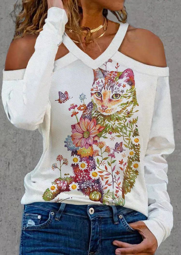 

Женская футболка с открытыми плечами, V-образным вырезом и длинным рукавом