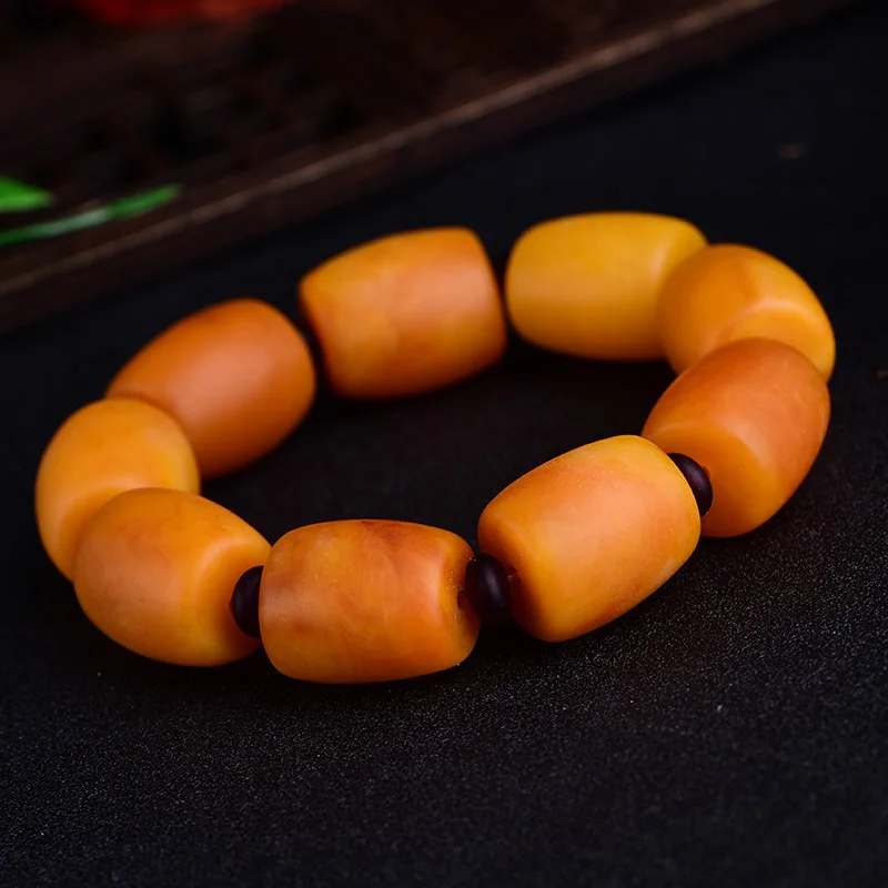 

Natural Old Beeswax Beads Bracelet Baltic Amber Bucket Beads Elastic Beaded Bracelets Gemstone Bangle Men Women Healing Jewelry