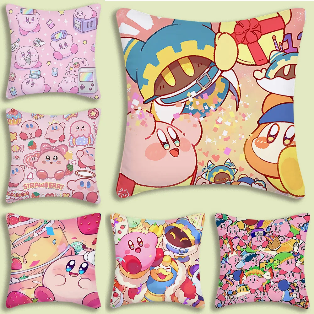 Cartoon Cute Kirbys Pillow Covers Sofa Decorative Home Double-sided Printing Short Plush Cushion Cover