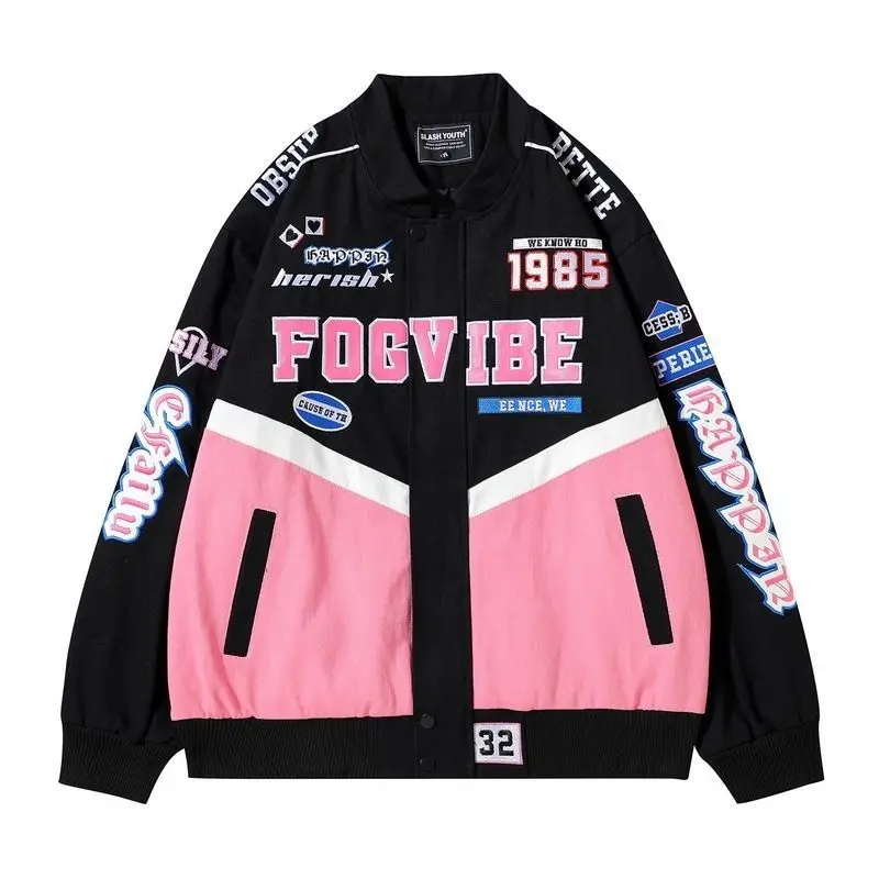 

2023 Harajuku Goth Locomotive Pink Coat Women Hip-hop Street Y2k Sports Spring Autumn Jacket Girls Baseball Uniform Punk Jacket