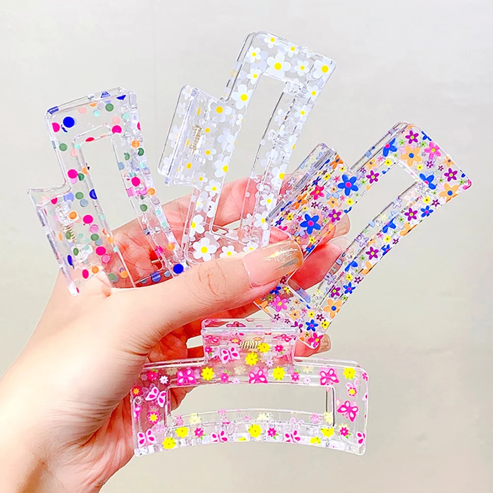 

New Women Print Flower Hair Claw Tough Colorful Plastic Hair Claw Large Size Hair Clamps Crab Hairpin Hair Accessories Gift