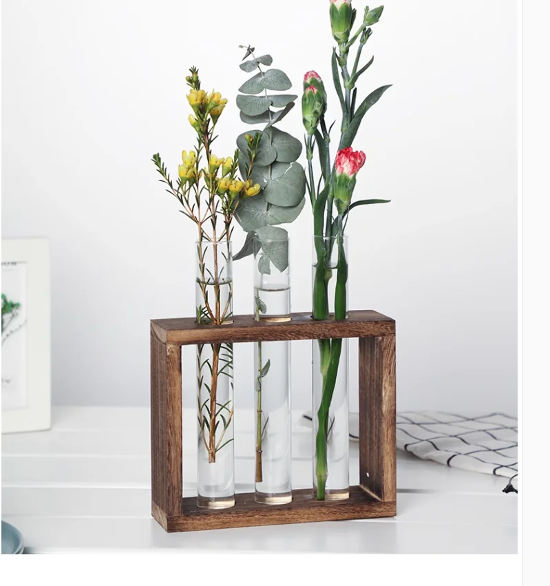 

Тестовая трубка ваза гидропонная Цветочная композиция контейнер для растений простой деревянный каркас украшение креативная стеклянная посуда