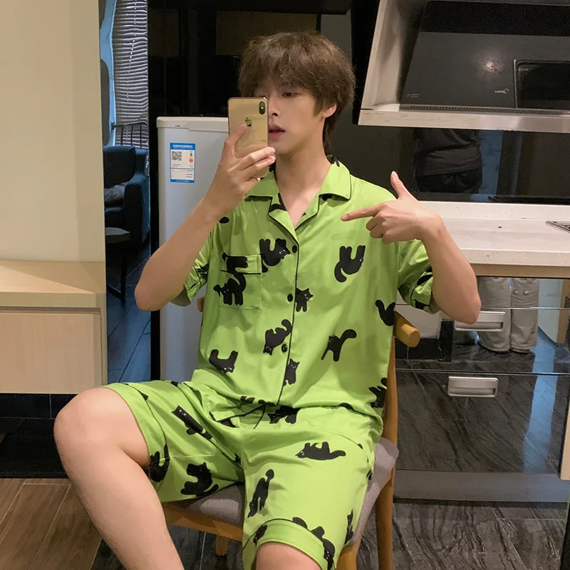 Мужская летняя пижама Dopamine High Sense зеленая хлопковая с короткими рукавами