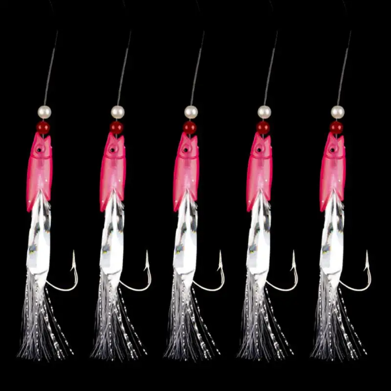 

5pcs/Lot Fishing Lure Slow Jigging Fishing Cast Jigs Assist Hook Barbed Single Jig Hooks Thread Feather Pesca High Carbon Steel