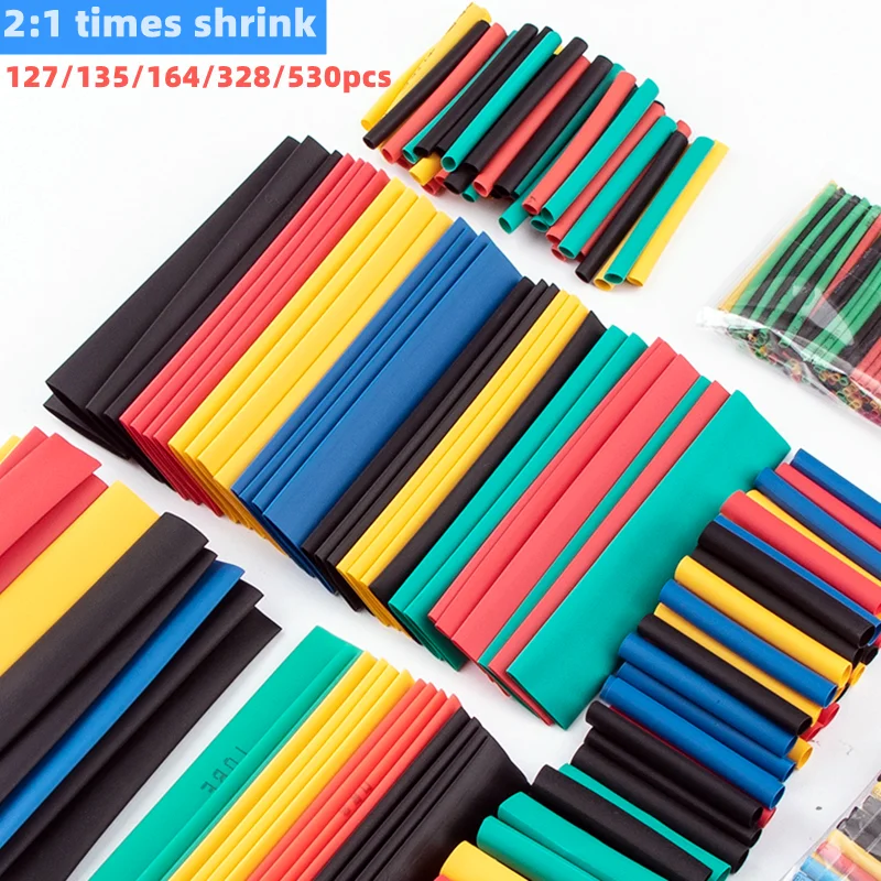 127/135/164/328/530 PCS,2:1 Shrinkable Insulation Heat Shrinkable Tube Wire and Cable Data Cable Protective Cover Electronic DIY