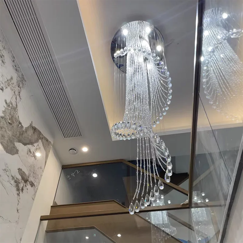 

LED Art Ceiling Chandeliers Pendant Lamp Light Modern Crystal Spiral Hall Living Room Loft Hanging Staircase Lustre