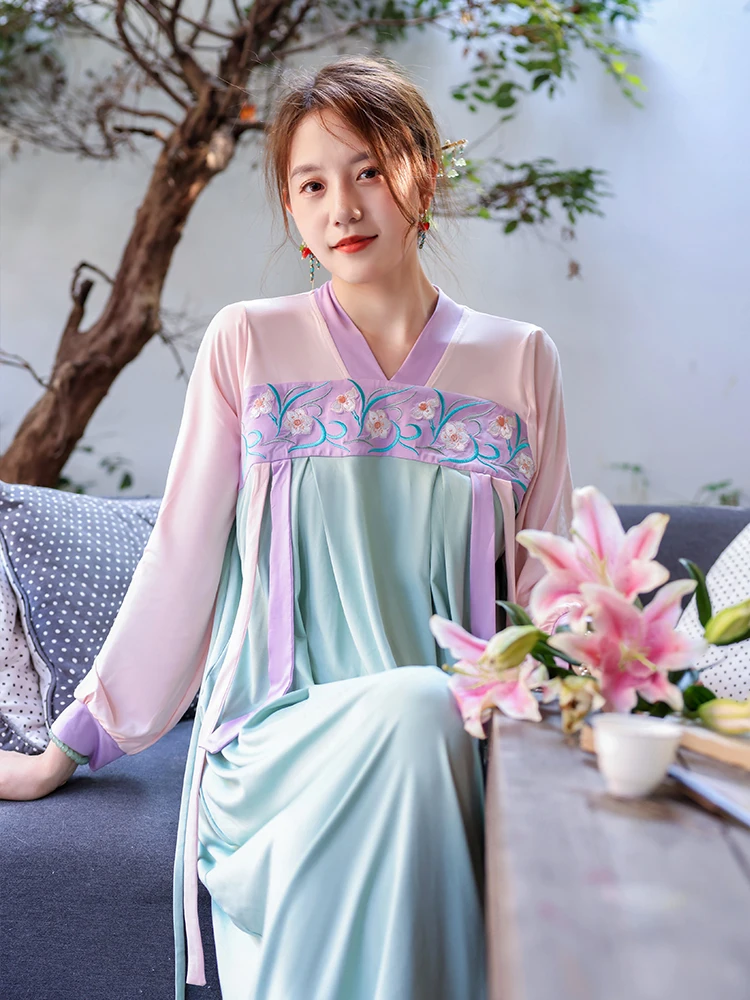 National Style Home Wear Autumn and Winter Thin Type Ancient Style Chinese Style Han Chinese Clothing Pajamas Women's Nightdress