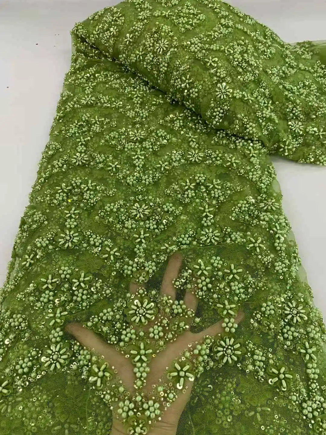 Модная французская тюлевая кружевная ткань с бисером 2024 высокое качество