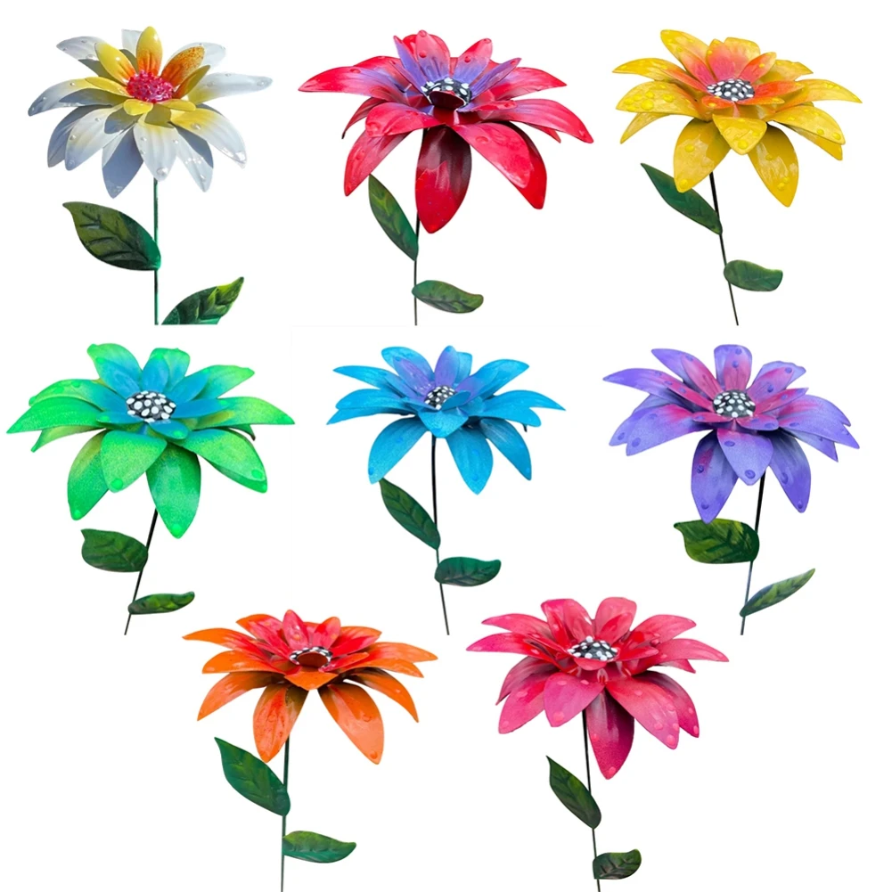 

Metal Flower Windmill Rotating Colorful wrought iron flower Wind Spinner With Stake Standing Lawn Flowers Outdoor Garden Decor