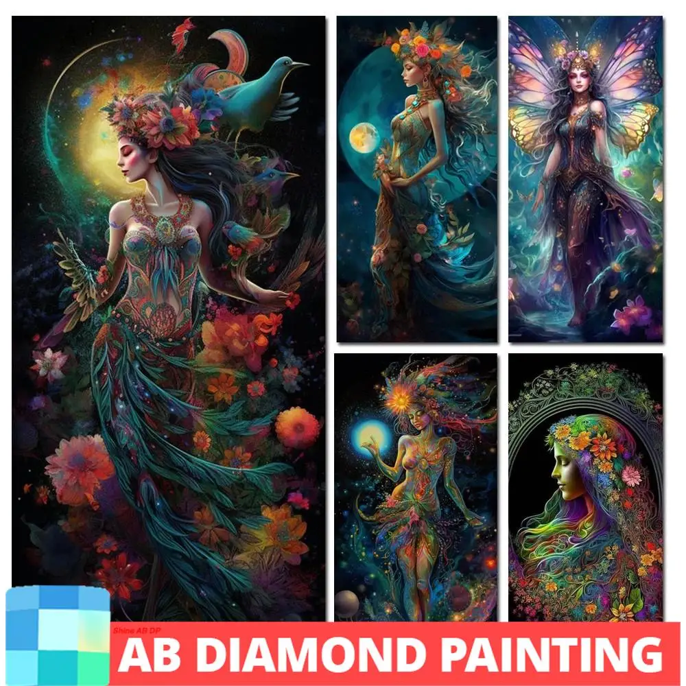 

Алмазная живопись «богиня луны», «сделай сам», с цветами, Сказочная вышивка крестиком из круглых страз, ручная работа