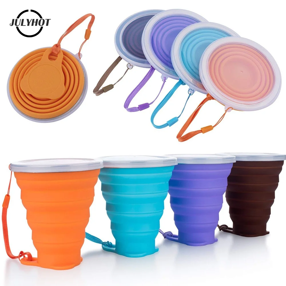 

270ml Folding Cups BPA FREE Food Grade Water Cup Portable Outdoor Coffee Handcup Travel Silicone Retractable Coloured