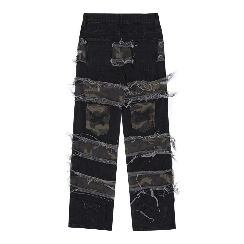 2023 Vintage Denim Pants Jeans Men Streetwear Retro Ripped Patch Hole Denim Pant Jeans HipHip Casual Joggers Trousers
