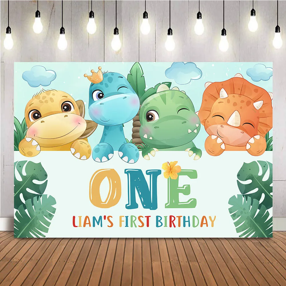 Фон с динозавром для фотосъемки именем на заказ сафари джунгли мальчик