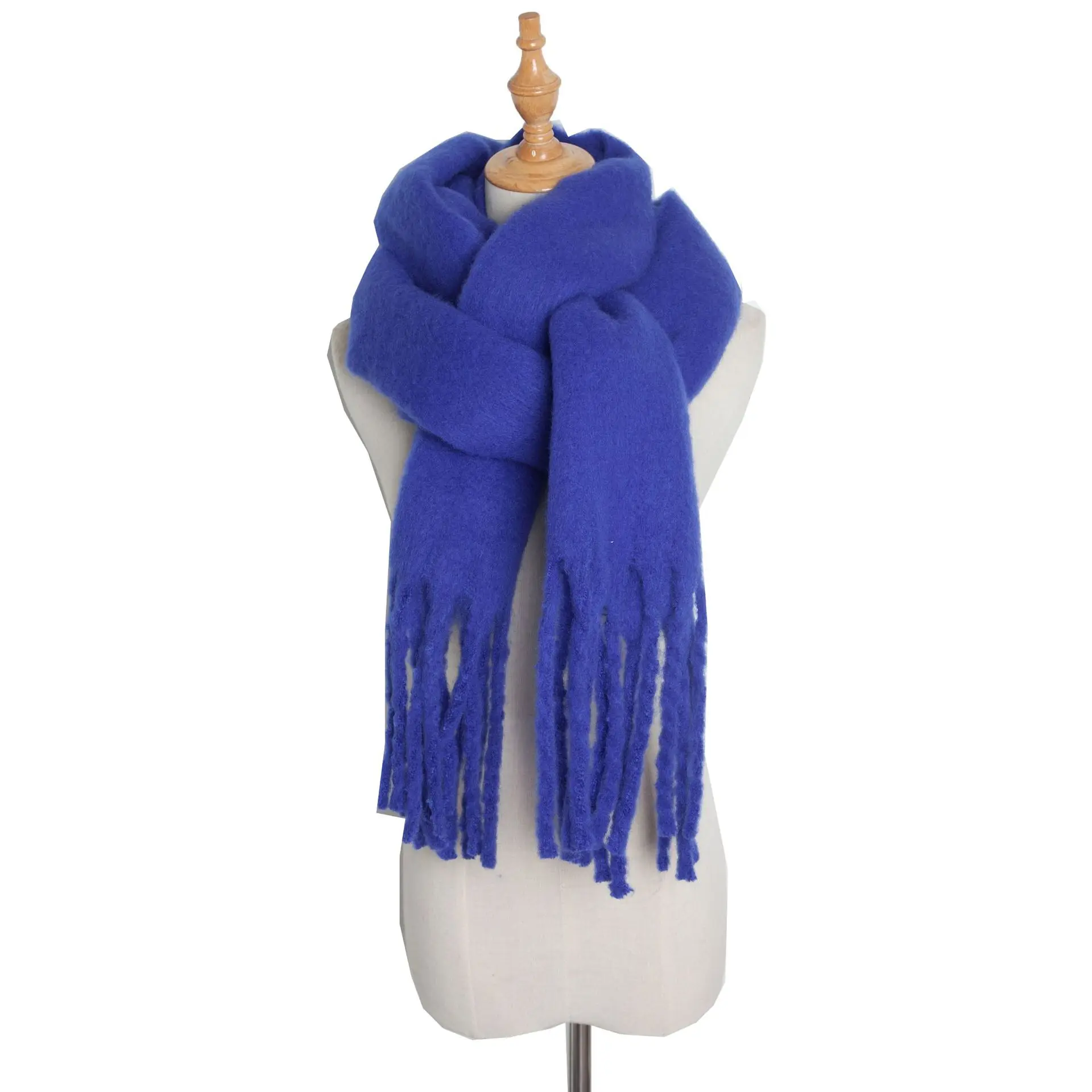 

New women's shawl long tassel thickened solid color scarf Black