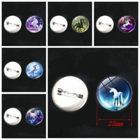 1pcs 2020 new popular classic starry sky unicorn badge 20mm 25mm glass convex round stainless steel brooch jewelry