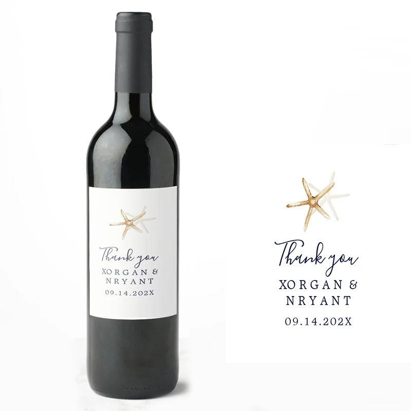 

18PCS Customed Starfish Wedding Favor StickerWine Bottle Labels Personalize Logo Waterproof PackagingDIY WeddingParty Decor Sup