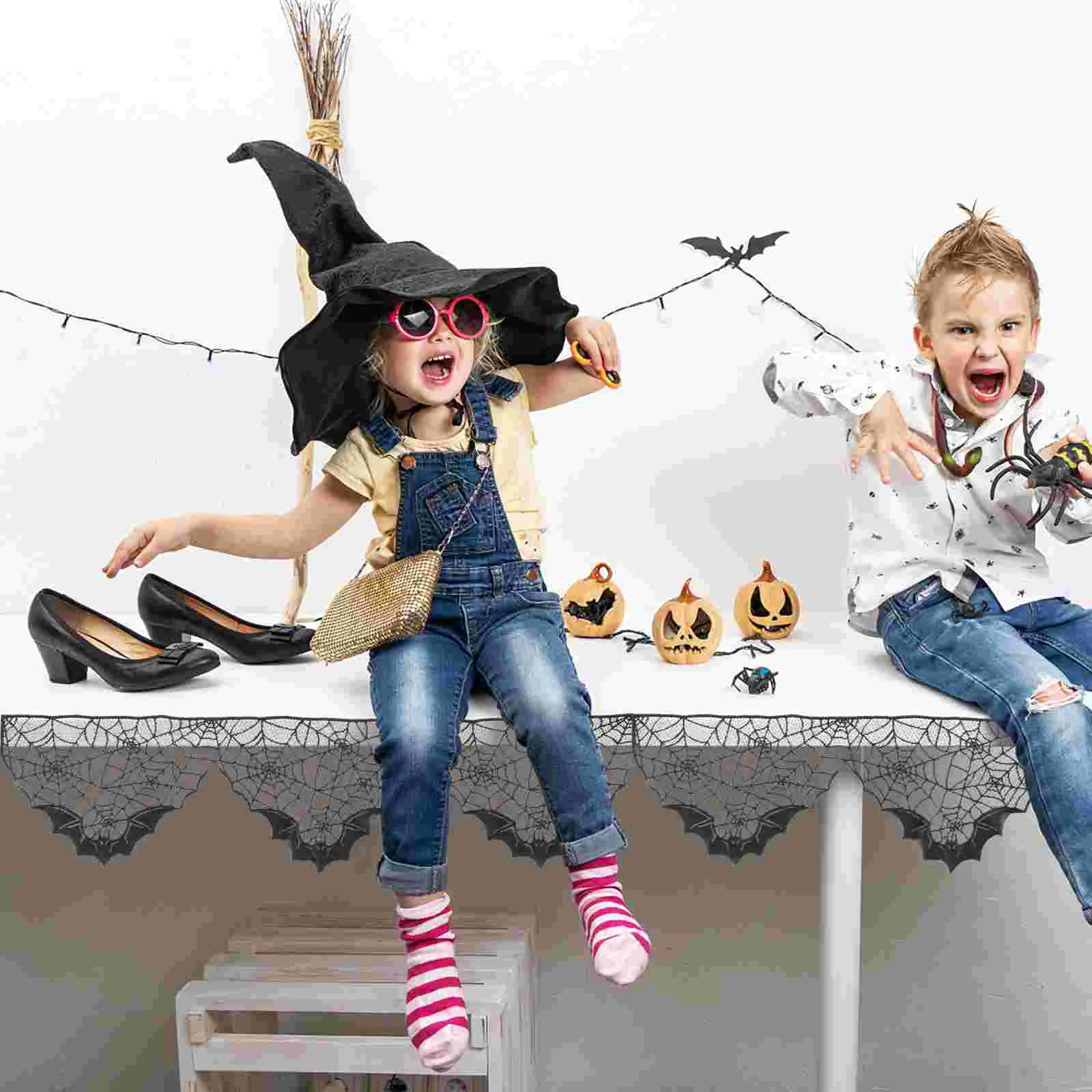 

Table Spider Web Tablecloth Lace Cover Fireplace Spiderweb Runner Scarf Decor Black Mantel Decoration Cobweb Curtain Cloth Party