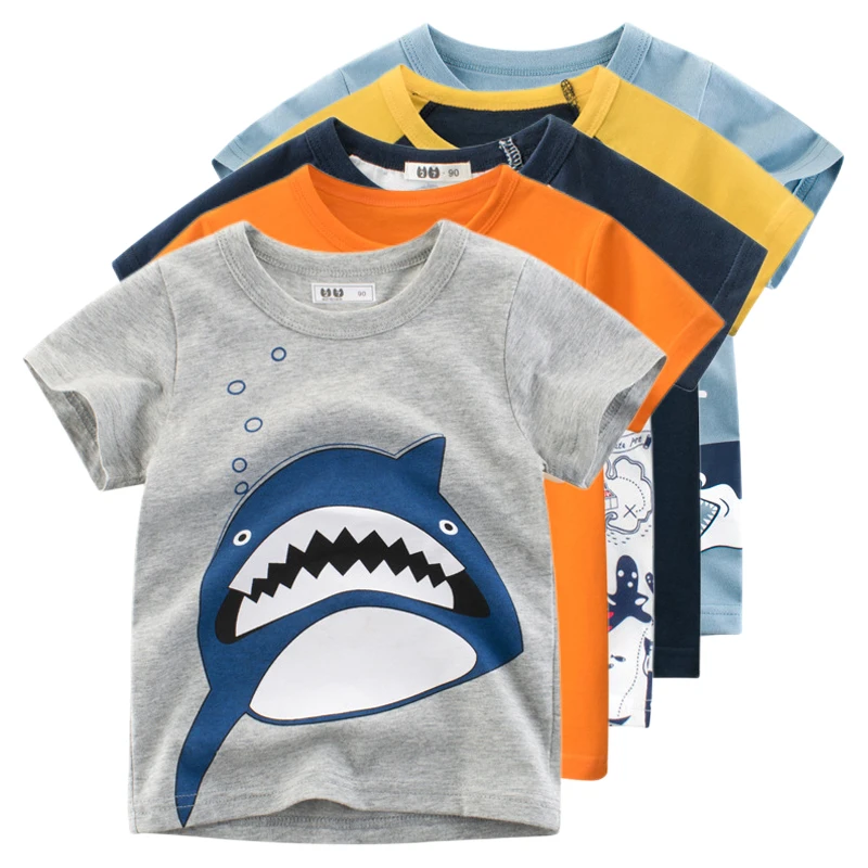 Boys Cartoon Shark Print T-shirts Kids Clothes T Shirt for Boy Children Summer Short Sleeve Cotton Tops Clothing Dropshipping