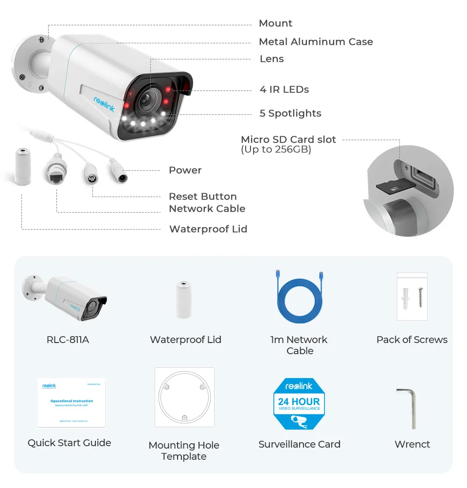 Reolink 4K IP-камера видеонаблюдения 5-кратный оптический зум Наружное