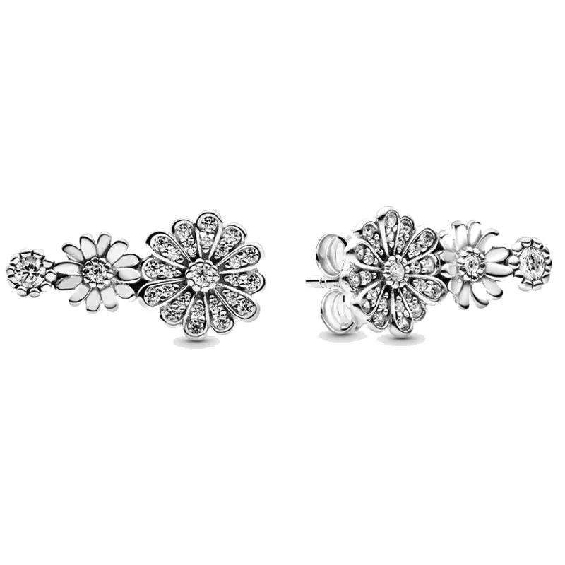 

Original Sparkling Daisy Flower Trio With Crystal Stud Earrings For Women 925 Sterling Silver Wedding Gift Fashion Jewelry