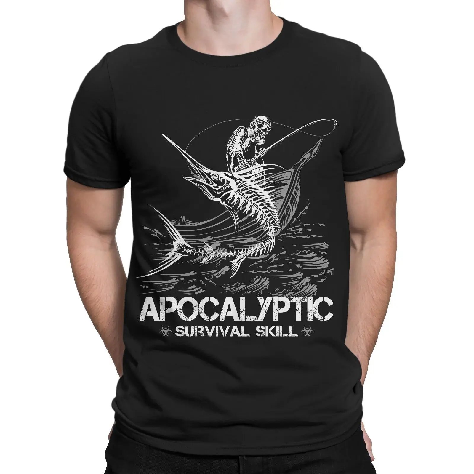 

Apokalypse Angeln TShirt Anglergeschenk Survival Angler Skelett Reaper Fischer Men's 100% Cotton Casual T-shirts Loose Top S-3XL