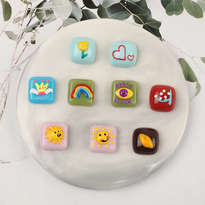 

WHSOK 50Pcs 15*15MM Jewelry Accessories/DIY Making/Resin Beads/Square Shape/Painting Effect/Jewelry Findings & Components