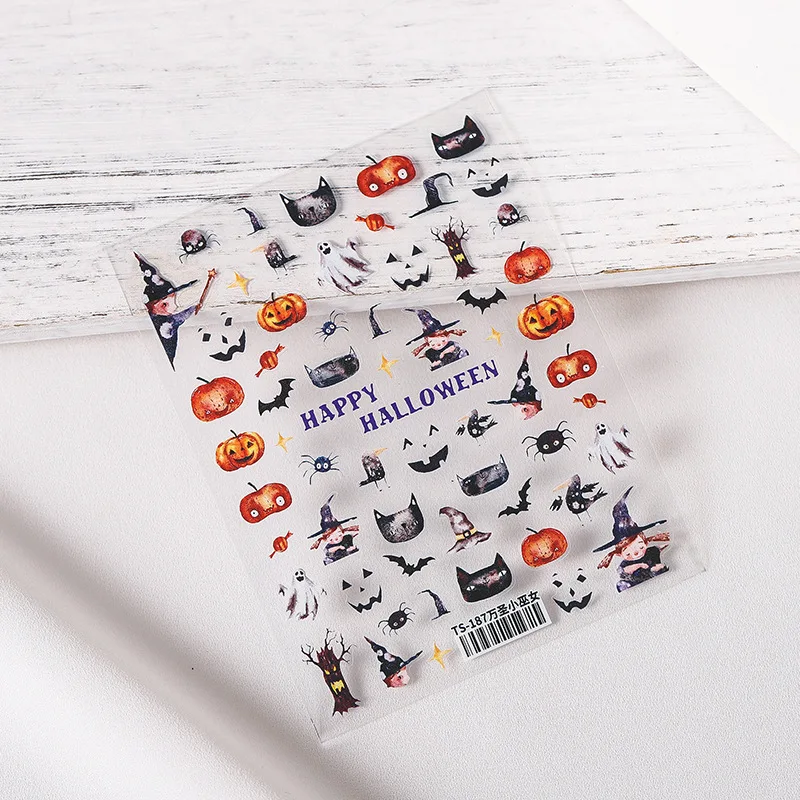 

2023 New 5D Halloween Nail Stickers Lace Butterfly Crane Stickers Pumpkin Retro Punk Alice 3D Nail Decoration Stickers