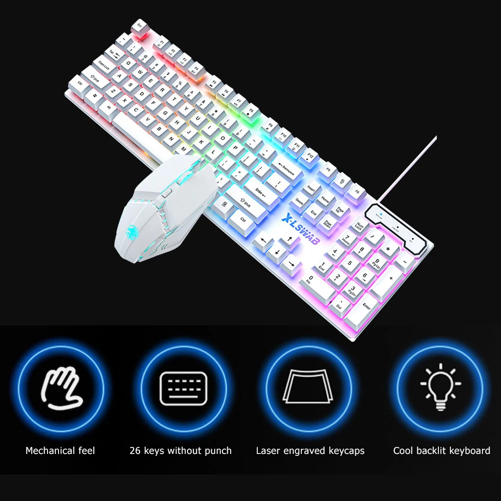 GX30S Проводная Радужная клавиатура с подсветкой мышь комбо набор RGB 104 клавиши 2 4G