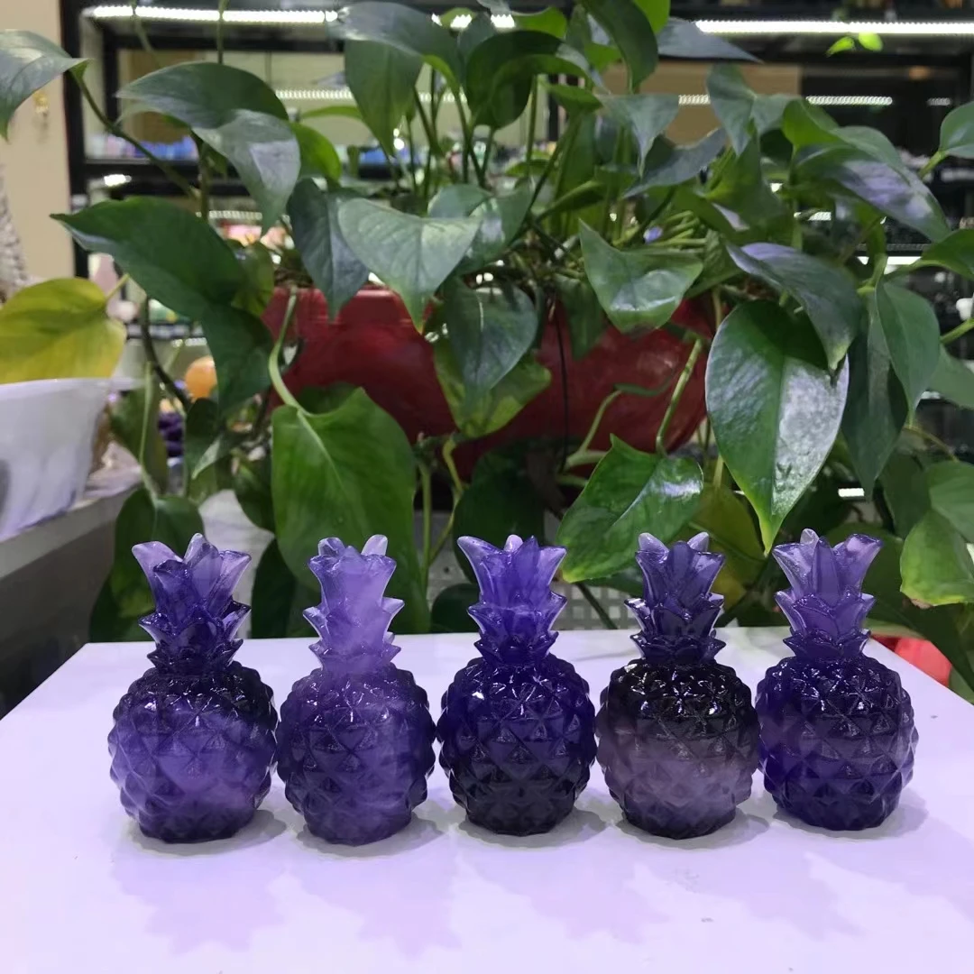 

70 мм натуральный кристалл флюорит ананас резной лечебный камень для фруктов Рождественский подарок или домашнее украшение 1 шт.