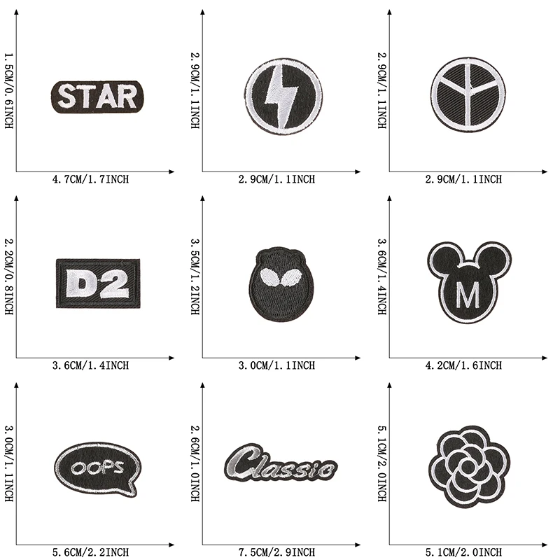 10 шт. черно-белые нашивки с буквами утюг для одежды вышитые ткани Mochila вшитая